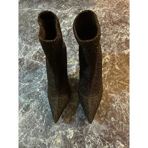 Sergio Rossi Pointed Glitter Ankle Boots Heels Black Shoes EU 38.5/US 8.5 $695